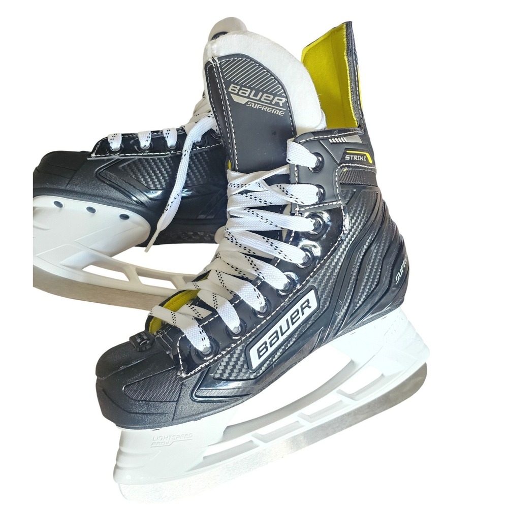 Bauer Supreme Strike Ice Hockey Skates Youth Junior Size 1 Black White Yellow